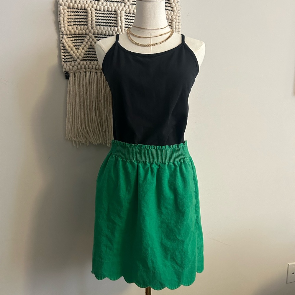 J. Crew Green Linen Cotton Stretch Scalloped Trim Skirt Size 10